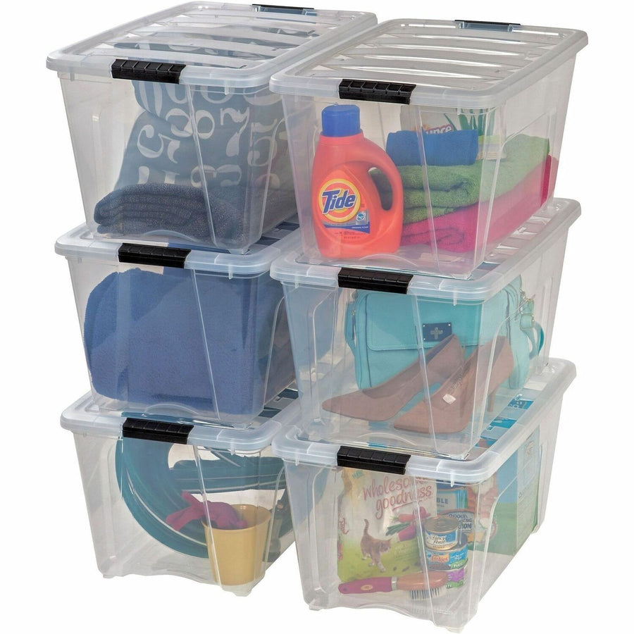IRIS Stackable Clear Storage Boxes, Black, 6 / Carton — view 1
