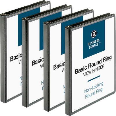 Business Source Round-ring View Binder, Black, 8 1/2" Width x 11" Length, 4 / Bundle, BSN09950BD