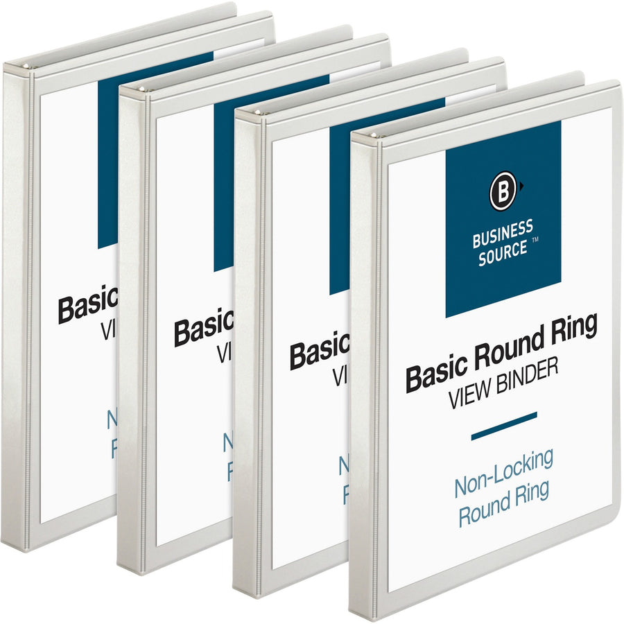 Business Source Round-ring View Binder, 8.5" Width x 11" Length, White, Polypropylene, 125, 4 / Bundle, BSN09951BD