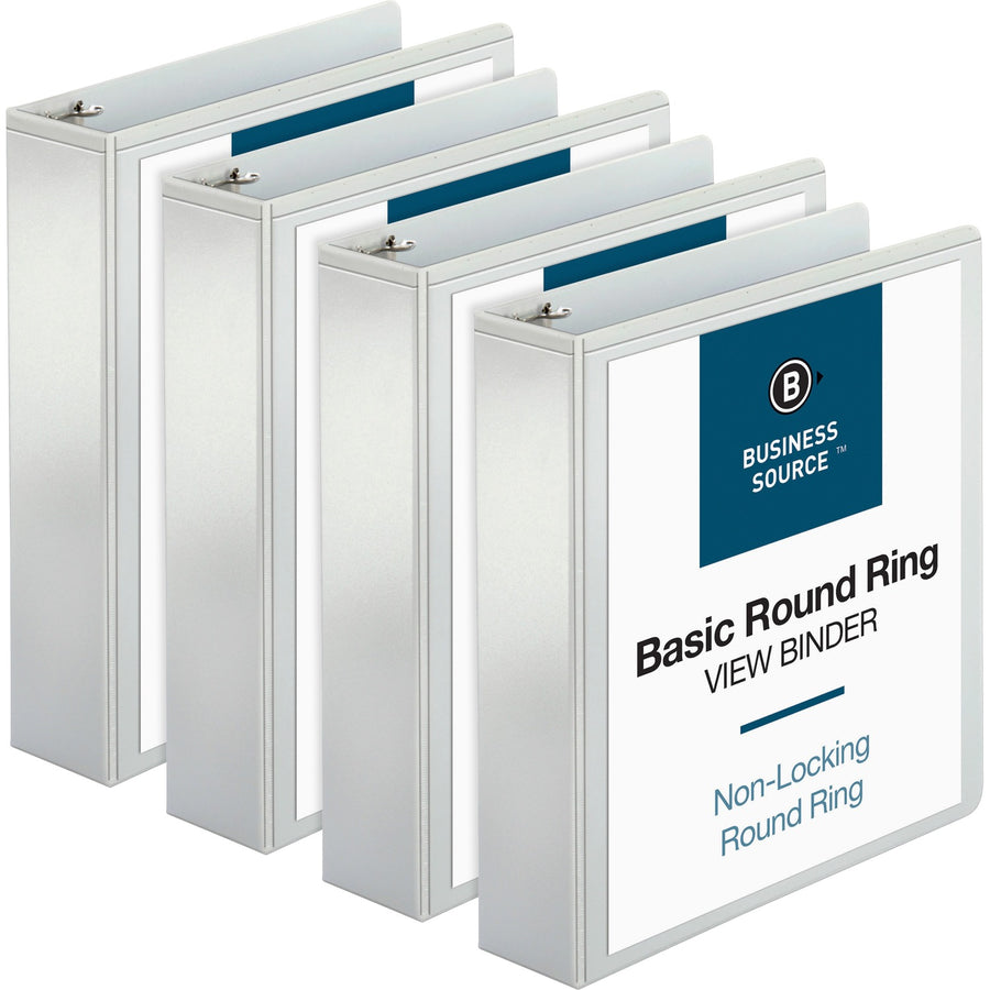Business Source Round-ring View Binder, White, 8 1/2" Width x 11" Length, 4 / Bundle — view 1