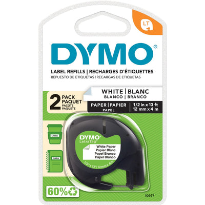 Dymo LetraTag Electronic Labelmaker Tape, White, Paper, Easy Peel, 3 / Box, DYM10697BX