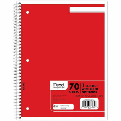 ACCO Mead Wide Ruled 1-Subject Notebooks, 8" x 10 1/2", 6 / Bundle, MEA05510BD