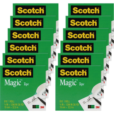 3M Scotch 3/4"W Magic Tape, Clear, 12 / Pack, MMM810341296PK