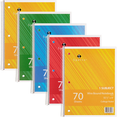 Sparco Wirebound Notebooks, 8" x 10 1/2", 5 / Bundle, SPR83253BD