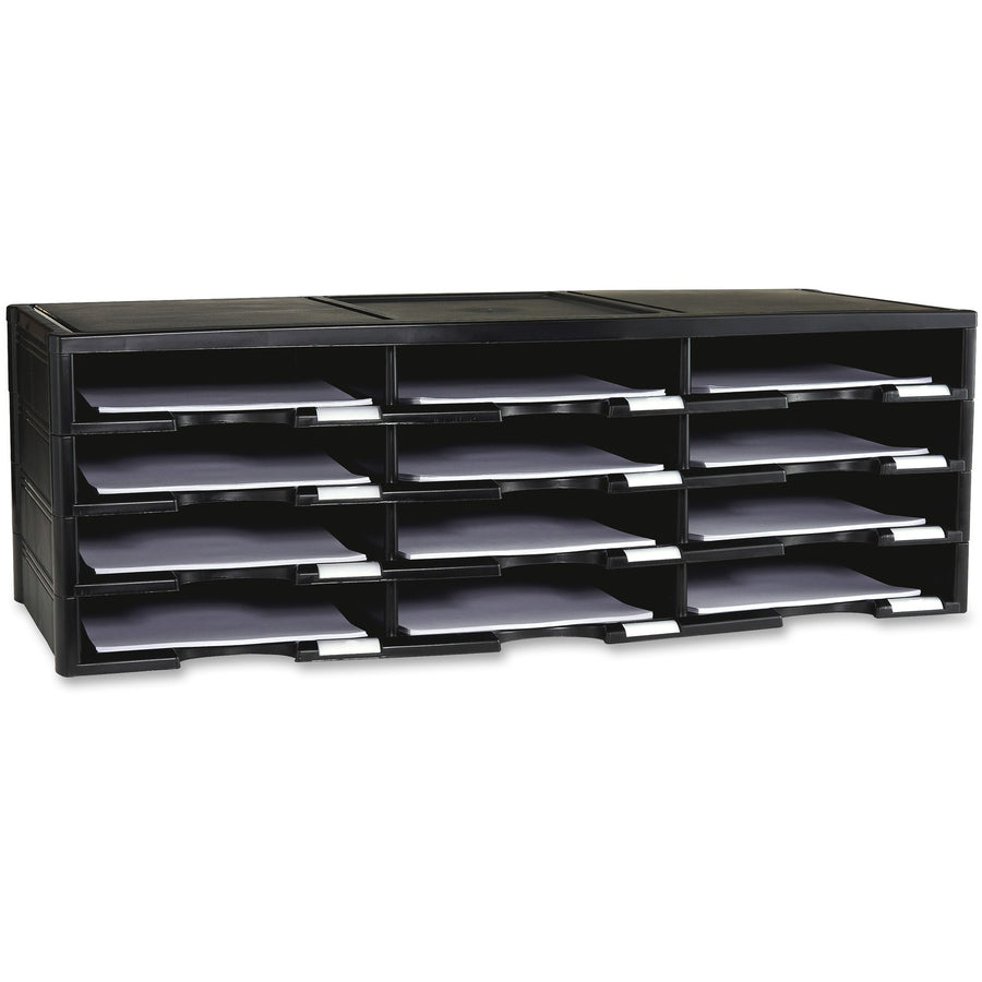 Storex 12-compartment Organizer, 14.13" x 10.50", Black, Polystyrene, Heavy Duty, STX61432U01C