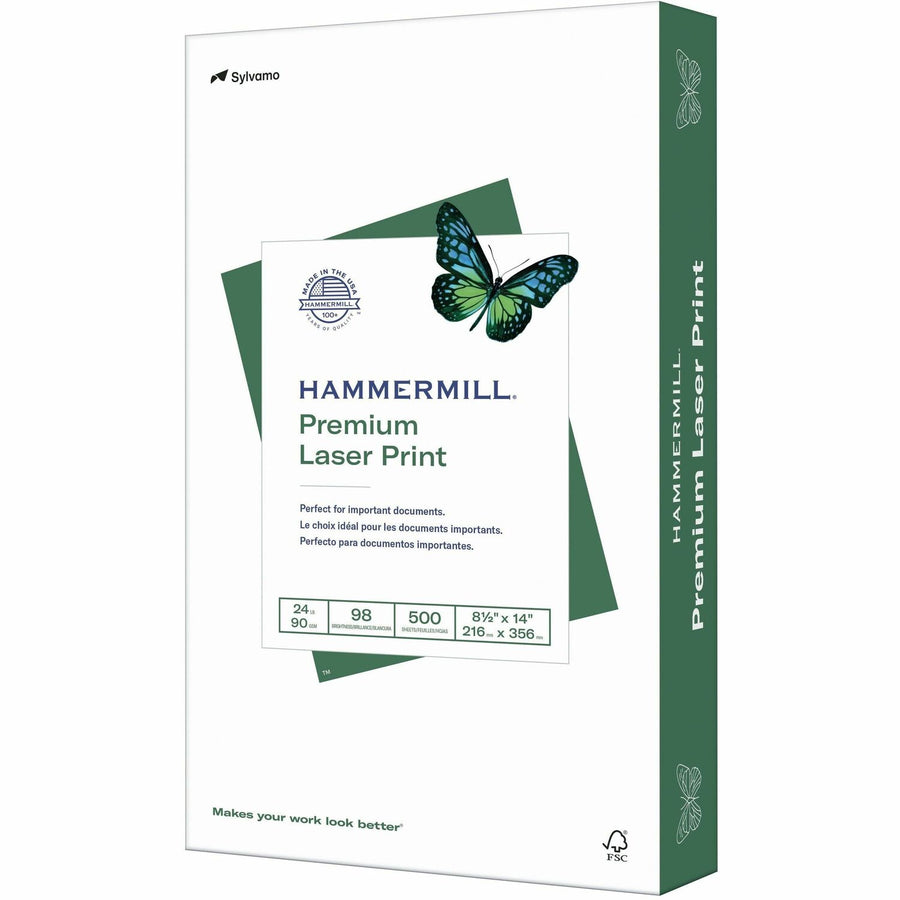 Hammermill Premium Laser Print Paper - White, Paper for Color, 8.5" x 14", 24 lb, 500 / Pack, HAM10461-2