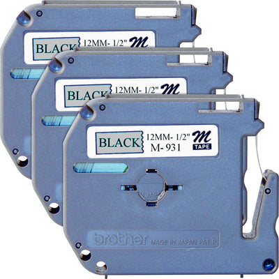 P-touch Nonlaminated M Series Tape Cartridge, Black, 3 / Bundle, BRTM931BD