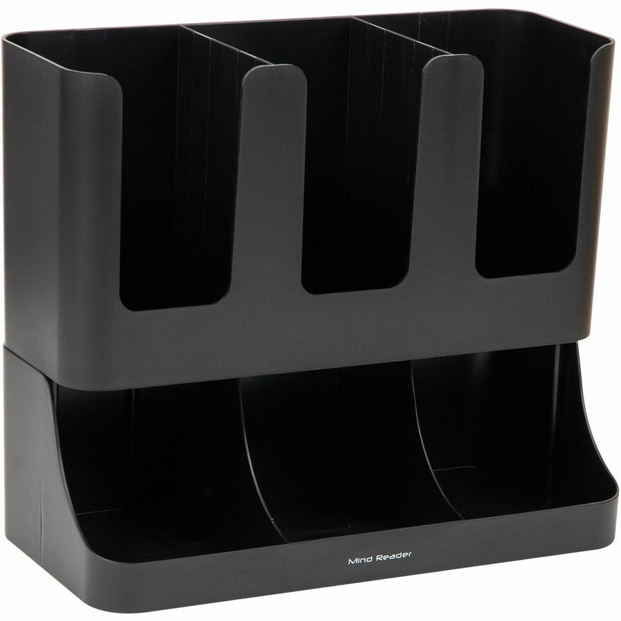 Mind Reader 6-compartment Condiment Organizer, 11.50" x 15", Black, Plastic, Sturdy, EMSUPRIGHT6BLK