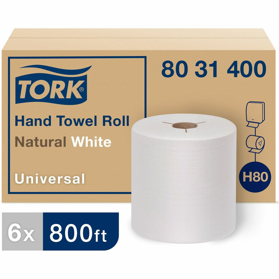 TORK Universal Hand Towel Roll, 16" x 8.8", White, Paper, 1 29/32", Embossed, 6 / Carton, TRK8031400