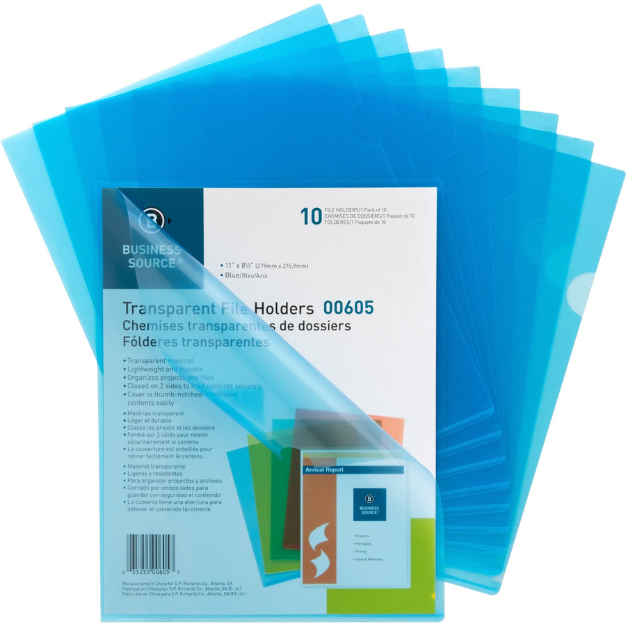 Business Source Letter File Sleeve, Blue, 8 1/2" Width x 11" Length, 10 / Pack — view 1