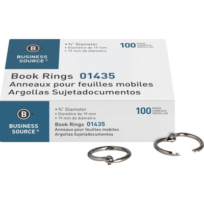 Business Source Standard Book Rings, Silver, 100 / Box, BSN01435