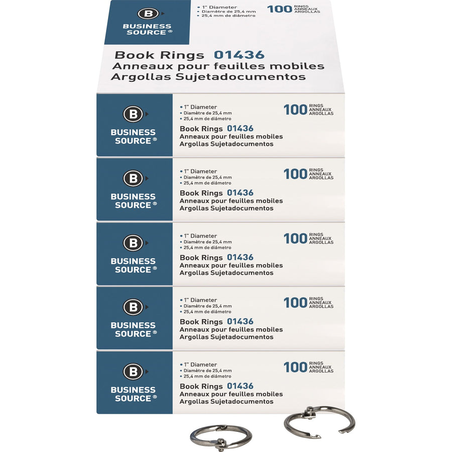 Business Source Standard Book Rings, Silver, 5 / Bundle — view 1