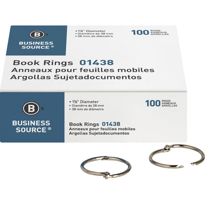Business Source Standard Book Rings, Silver, 100 / Box, BSN01438