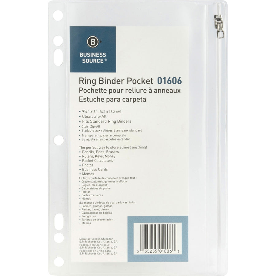 Business Source Punched Economy Binder Pocket, Clear, 24EA/BX 12BX/CT — view 1