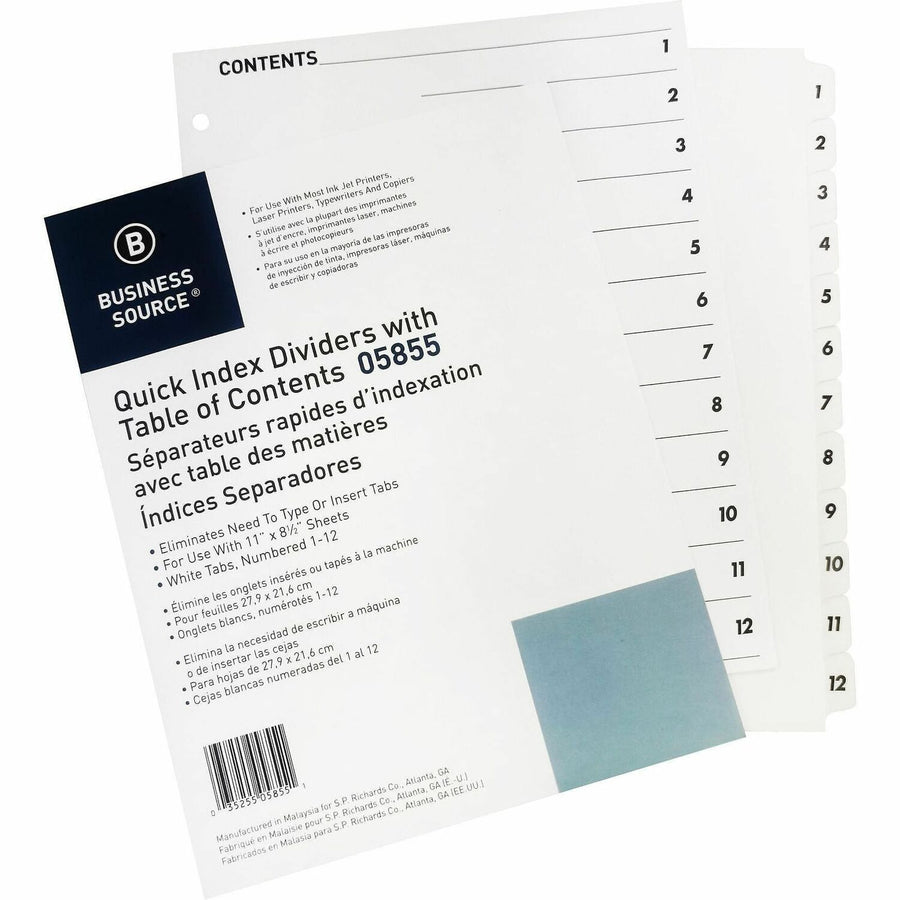 Business Source Table of Content Quick Index Dividers, White, 1 Set — view 1