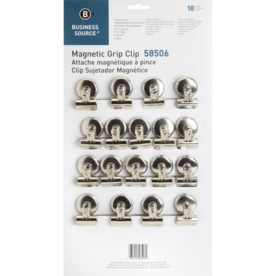 Business Source Magnetic Grip Clips Pack, Silver, 18 / Box, BSN58506