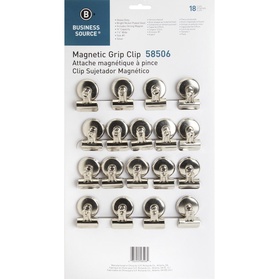 Business Source Magnetic Grip Clips Pack, Silver, 18 / Box — view 1