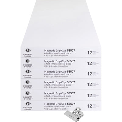 Business Source Magnetic Grip Clips Pack, Silver, 6 / Bundle — view 1
