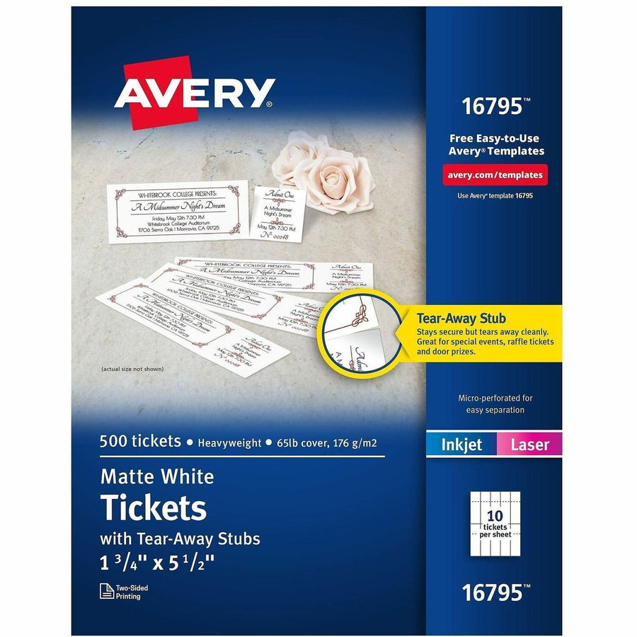 Avery Blank Printable Perforated Raffle Tickets - Tear-Away Stubs, Matte White, 1 Pack — view 1