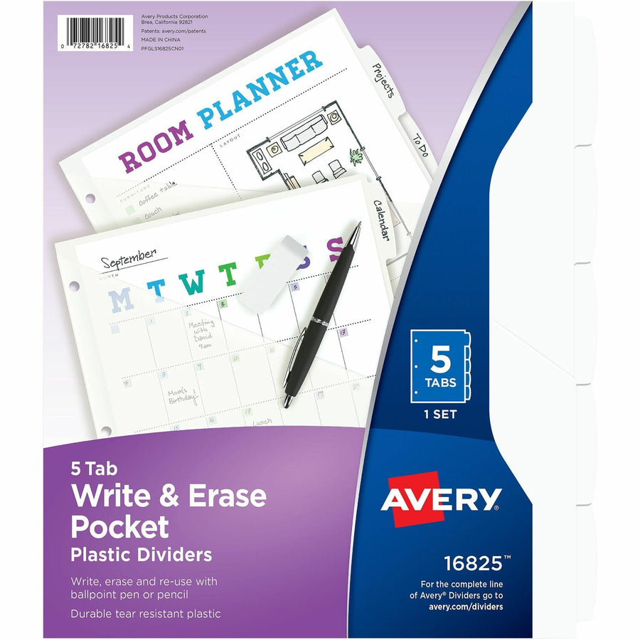 Avery Write & Erase Pocket Plastic Dividers, White, 1 Set — view 1