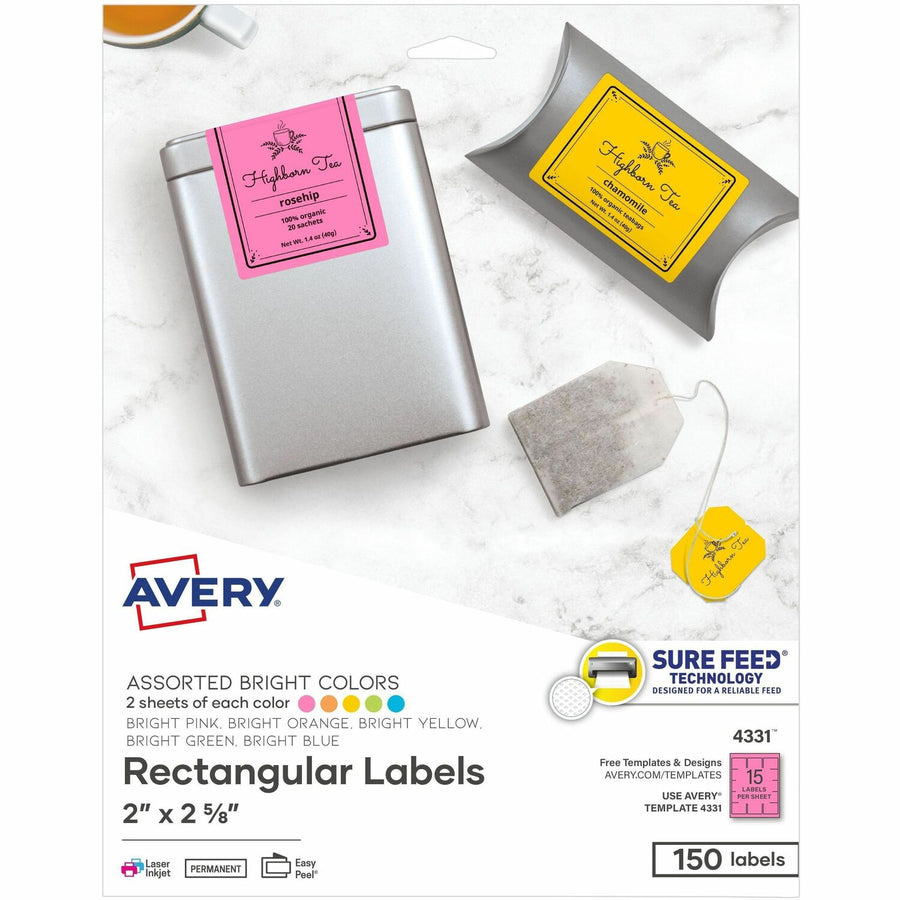 Avery Easy Peel Multipurpose Label, Bright Yellow, 6 Pack — view 1