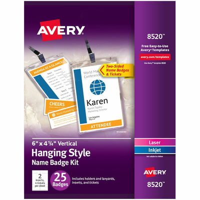 Avery Vertical Name Badges with Tickets Kit for Laser and Inkjet Printers, 4-1/4" x 6", Black, 1 Pack, AVE8520