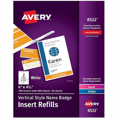 Avery Vertical Name Badge and Ticket Insertsfor Laser and Inkjet Printers, White, 1 Box — view 1