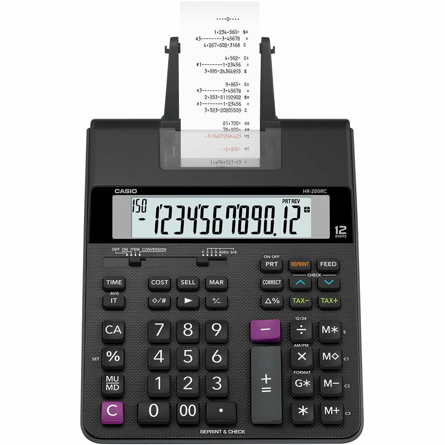 Casio HR-200RC Printing Calculator, 7.7" x 2.6", Black, CSOHR200RC