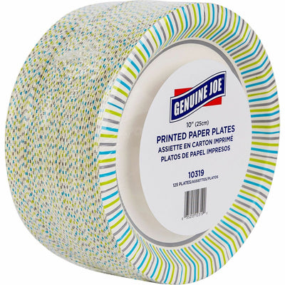 Genuine Joe 10" Printed Paper Plates, Multi, 125 / Pack, GJO10319