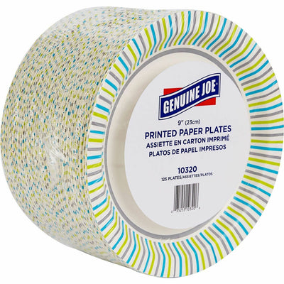Genuine Joe 9" Printed Paper Plates, Assorted, 125 / Pack, GJO10320