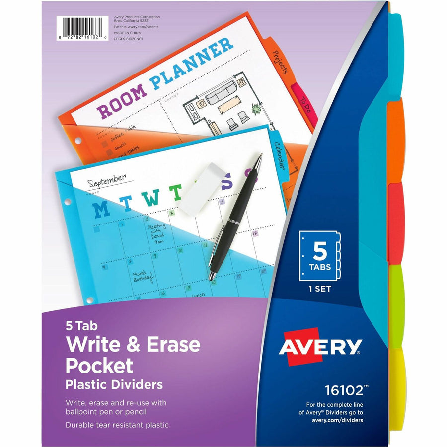 Avery Write & Erase Durable Plastic Dividers with Pocket, Multicolor, 1 Set — view 1