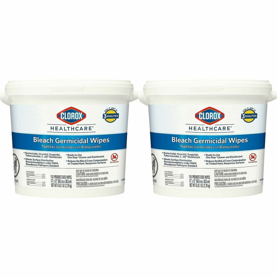 Clorox Healthcare Bleach Germicidal Wipes Bucket, White, Antibacterial, 2 / Pallet, CLO30358PL