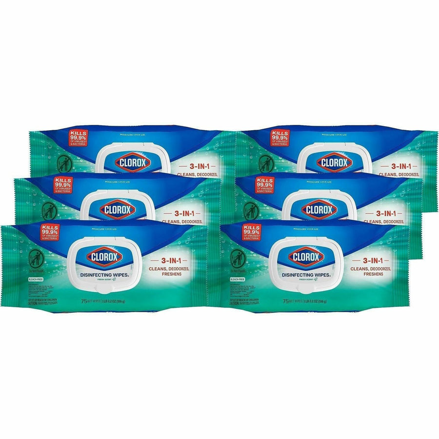 Clorox Disinfecting Cleaning Wipes Flex Pack, White, Antibacterial, 6 / Carton, CLO31430CT