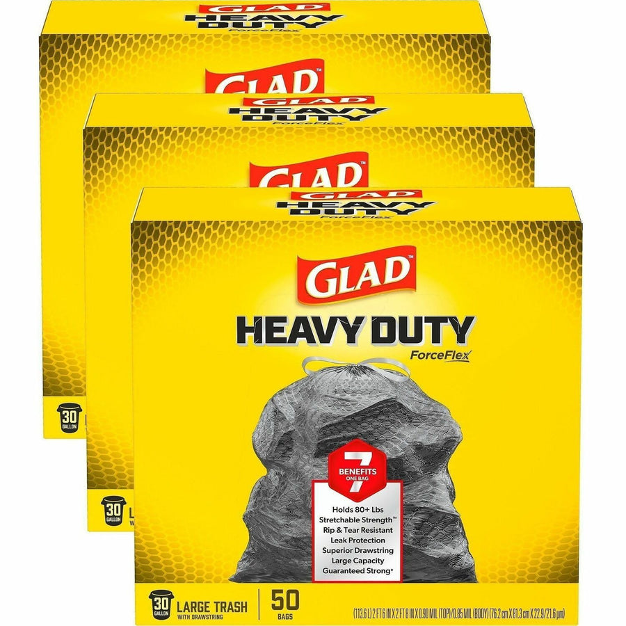 Glad ForceFlexPlus Drawstring Large Trash Bags, Black, 30 gal, Puncture Resistant, 2 / Pallet, CLO78997PL