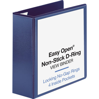 Business Source Easy Open Nonstick D-Ring View Binder, Navy, 8 1/2" Width x 11" Length, 6EA/CT — view 1