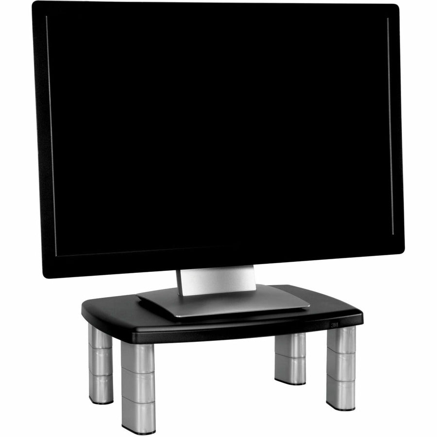 3M Premium Adjustable Monitor Stand, 12" x 5.80", Silver, Polystyrene, Non-skid Feet, MMMMS80B