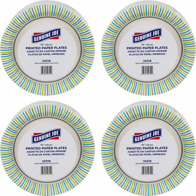Genuine Joe 10" Printed Paper Plates, Assorted, 4 / Carton, GJO10319CT