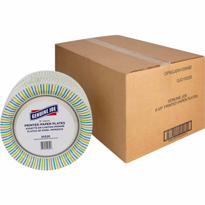 Genuine Joe 9" Printed Paper Plates, Assorted, 4 / Carton, GJO10320CT