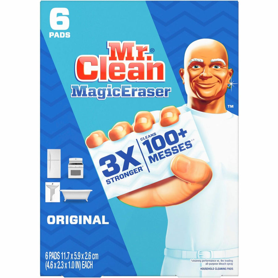 Mr. Clean Magic Eraser Pads, 4.60" x 1", White, Sturdy, 6 / Pack, PGC79009