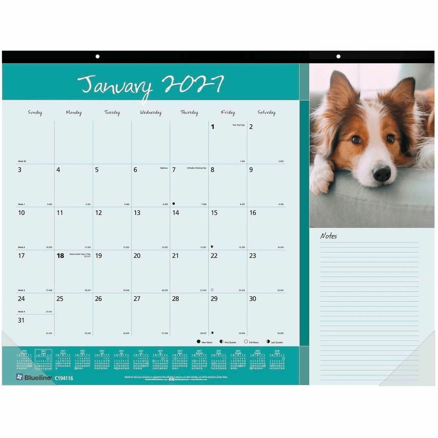 Dominion Blueline Blueline Man's Best Friend Dogs Desk Pad Calendar, 22", 20EA/CT — view 1