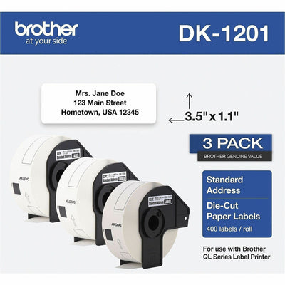 Brother Thermal Die-Cut Standard Address Labels, White, Paper, 3 / Pack, BRTDK12013PK