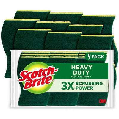 Scotch-Brite Heavy-Duty Scrub Sponges, 4.5" x 2.8", Green, Reusable, 5 / Carton, MMM4295CT