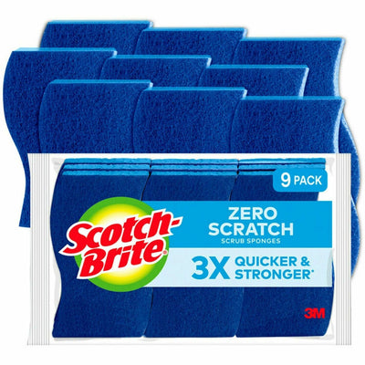 Scotch-Brite Non-Scratch Scrub Sponges, 4.3" x 0.8", Blue, Cellulose, Reusable, 9 / Pack, MMM5295