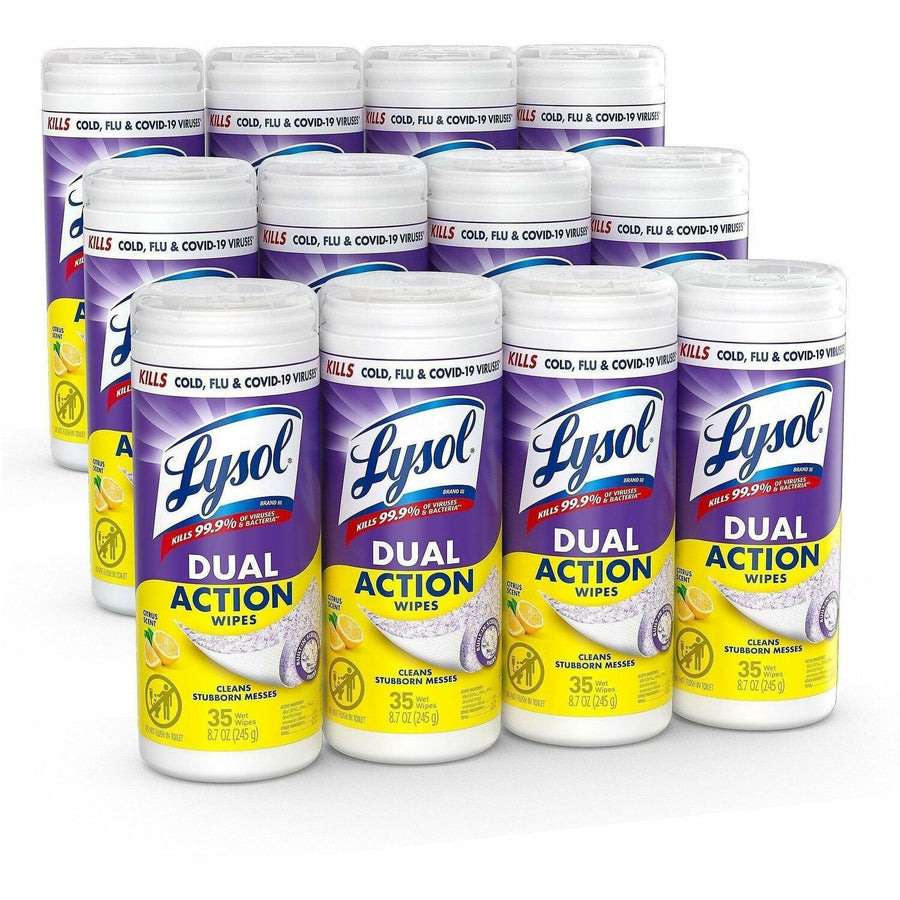 Lysol Dual Action Wipes, White/Purple, 12 / Carton, RAC81143CT