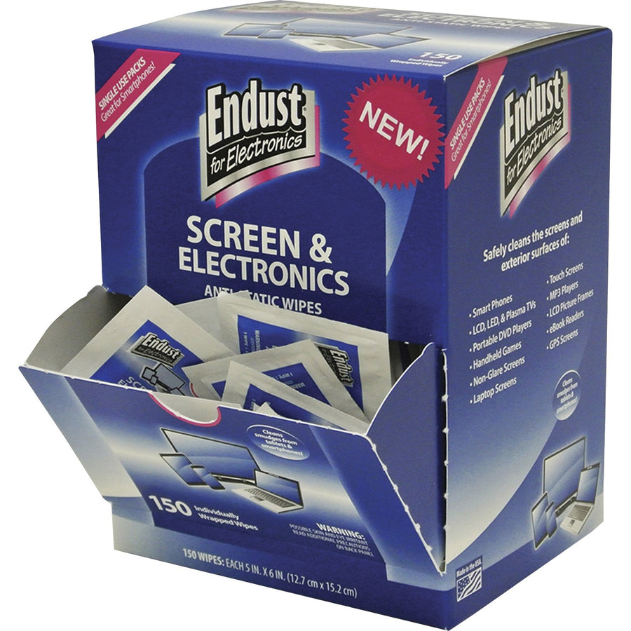 Endust Screen/Electronics Clean Wipes, Blue, Non-abrasive, 1 / Pack, NRZ14316