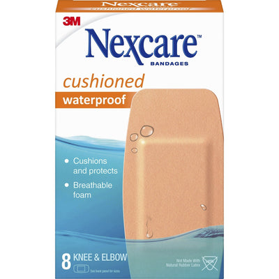 Nexcare Extra-Cushion Knee/Elbow Bandages, Beige, Foam, Flexible, 8 / Box, MMM52208CB