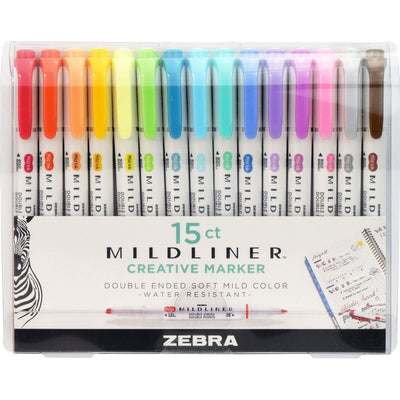 Zebra MILDLINER Dual Ended Creative Marker, 15 / Pack, ZEB78115