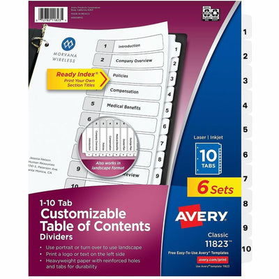 Avery Dividers, 10 Tabs, Ready Index (6 Sets of ), White, 1 Pack — view 1