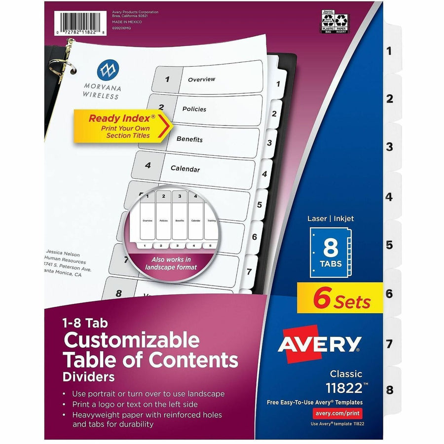Avery Ready Index 8 Tab Dividers, Customizable TOC, 6 Sets ), White, 1 Pack — view 1