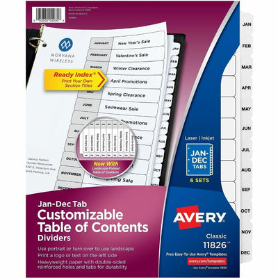 Avery Jan-Dec Dividers, 12 Tabs, Ready Index (6 Sets of ), White, 1 Pack — view 1